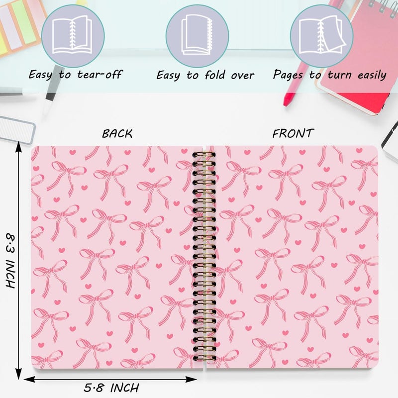 CQM 2 Packs Pink Bow Spiral Notebook College Ruled Trendy Notebook Journal Preppy Coquette Stuff Gifts for Women Teen Girls Journals for Writing Journaling Notebooks Office Classroom Supplies - Image 2